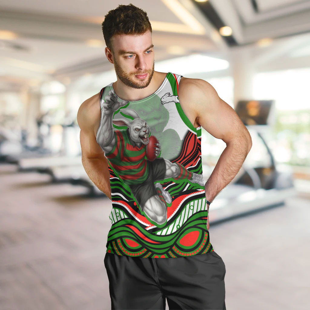 Personalized South Sydney Rabbitohs Men Tank Top Aboriginal Dot Art - Dreamtime Rugby Mascot