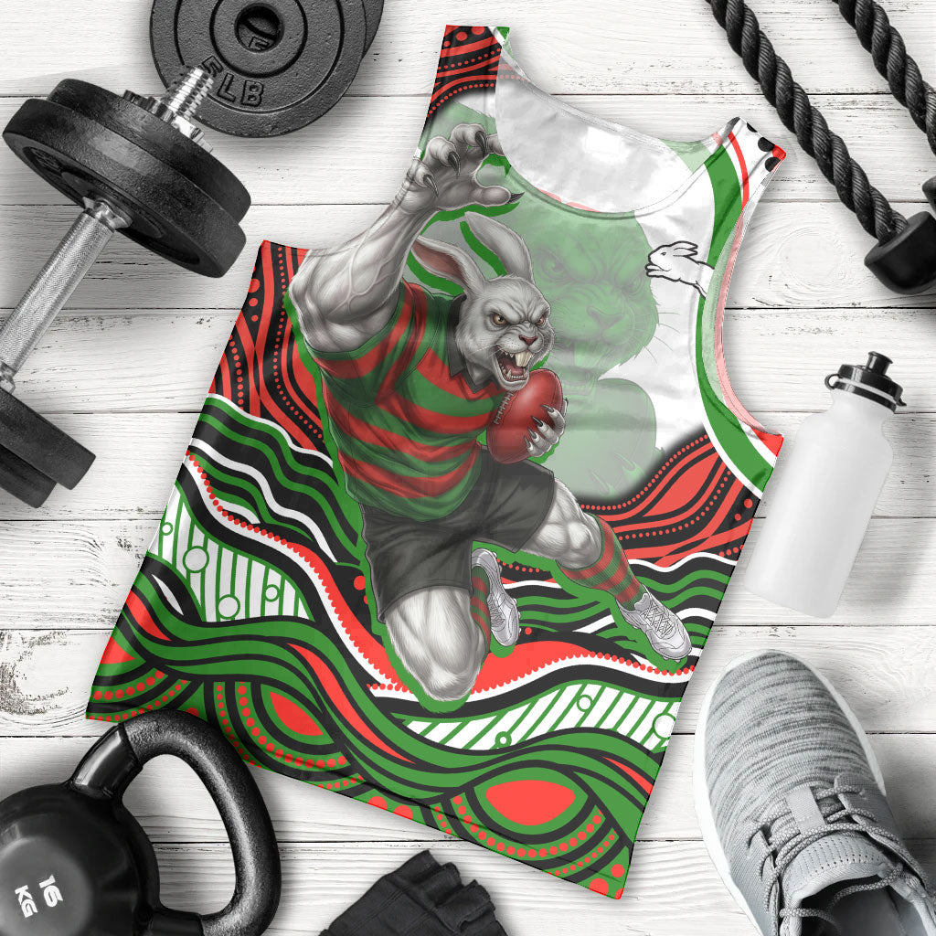 Personalized South Sydney Rabbitohs Men Tank Top Aboriginal Dot Art - Dreamtime Rugby Mascot