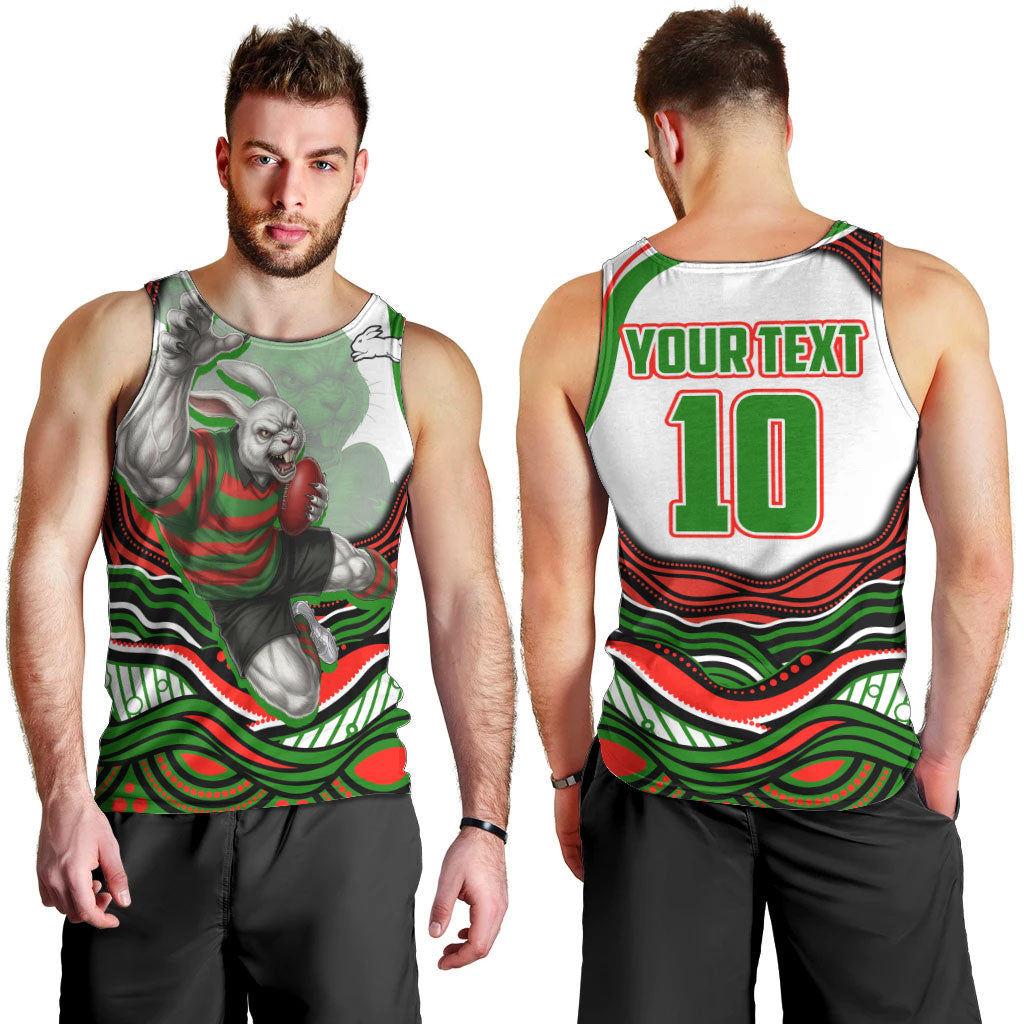 Personalized South Sydney Rabbitohs Men Tank Top Aboriginal Dot Art - Dreamtime Rugby Mascot