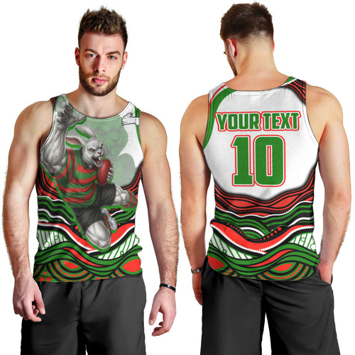 Personalized South Sydney Rabbitohs Men Tank Top Aboriginal Dot Art - Dreamtime Rugby Mascot