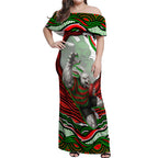 Personalized South Sydney Rabbitohs Off Shoulder Maxi Dress Aboriginal Dot Art - Dreamtime Rugby Mascot
