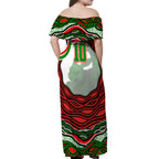 Personalized South Sydney Rabbitohs Off Shoulder Maxi Dress Aboriginal Dot Art - Dreamtime Rugby Mascot