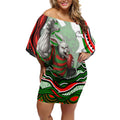 Personalized South Sydney Rabbitohs Off Shoulder Short Dress Aboriginal Dot Art - Dreamtime Rugby Mascot