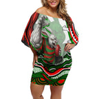 Personalized South Sydney Rabbitohs Off Shoulder Short Dress Aboriginal Dot Art - Dreamtime Rugby Mascot