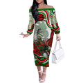 Personalized South Sydney Rabbitohs Off The Shoulder Long Sleeve Dress Aboriginal Dot Art - Dreamtime Rugby Mascot