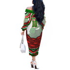 Personalized South Sydney Rabbitohs Off The Shoulder Long Sleeve Dress Aboriginal Dot Art - Dreamtime Rugby Mascot
