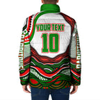 Personalized South Sydney Rabbitohs Padded Jacket Aboriginal Dot Art - Dreamtime Rugby Mascot