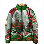 Personalized South Sydney Rabbitohs Padded Jacket Aboriginal Dot Art - Dreamtime Rugby Mascot
