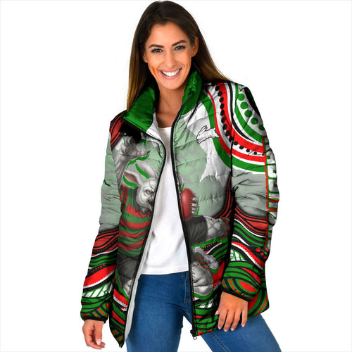 Personalized South Sydney Rabbitohs Padded Jacket Aboriginal Dot Art - Dreamtime Rugby Mascot