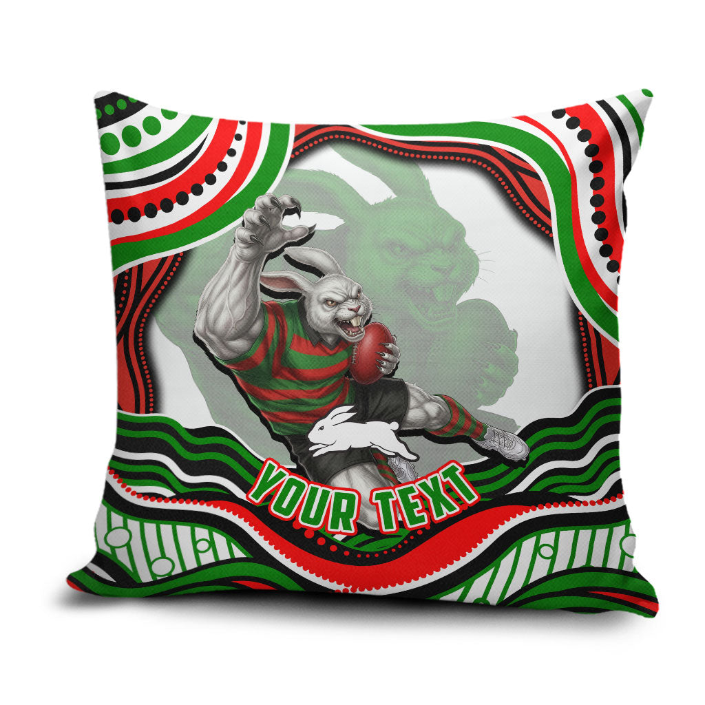 Personalized South Sydney Rabbitohs Pillow Cover Aboriginal Dot Art - Dreamtime Rugby Mascot