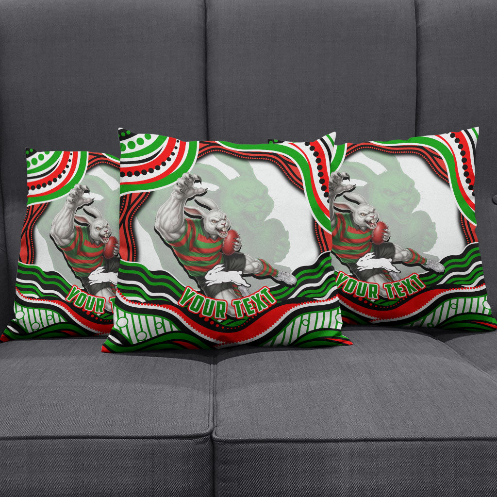 Personalized South Sydney Rabbitohs Pillow Cover Aboriginal Dot Art - Dreamtime Rugby Mascot