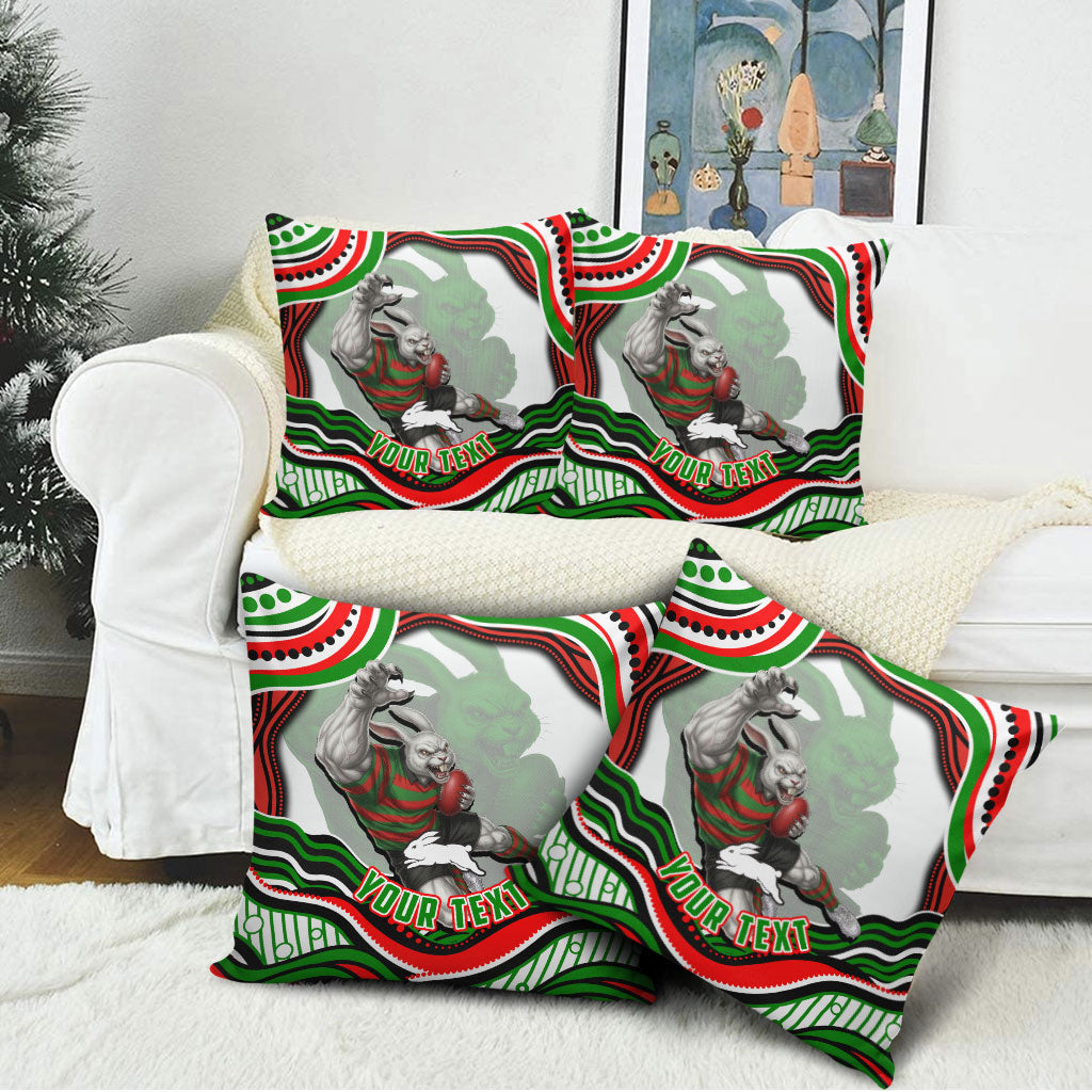 Personalized South Sydney Rabbitohs Pillow Cover Aboriginal Dot Art - Dreamtime Rugby Mascot
