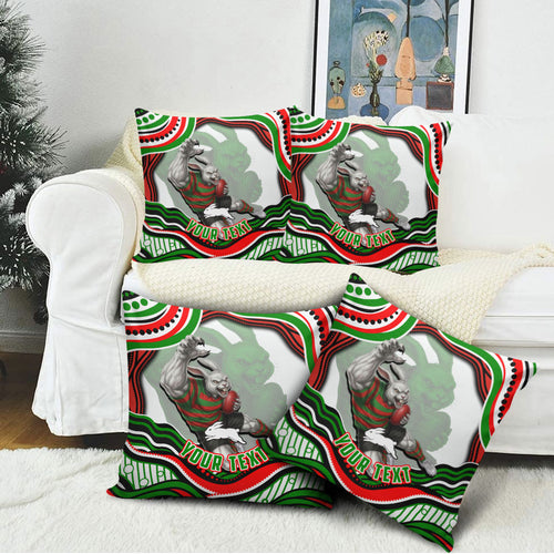 Personalized South Sydney Rabbitohs Pillow Cover Aboriginal Dot Art - Dreamtime Rugby Mascot