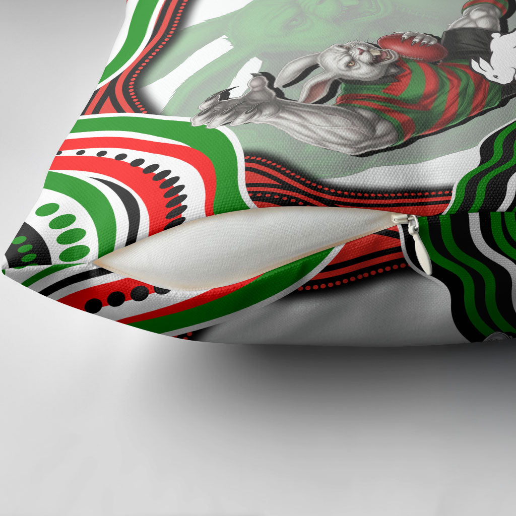 Personalized South Sydney Rabbitohs Pillow Cover Aboriginal Dot Art - Dreamtime Rugby Mascot