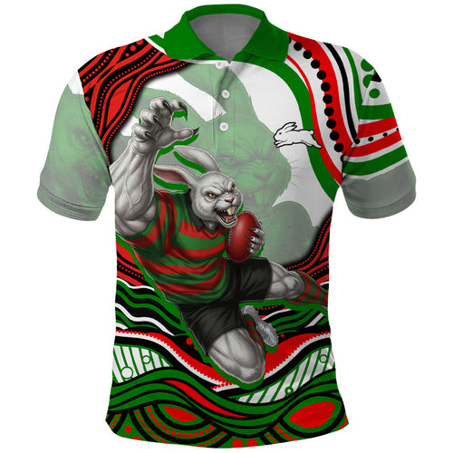 Personalized South Sydney Rabbitohs Polo Shirt Aboriginal Dot Art - Dreamtime Rugby Mascot