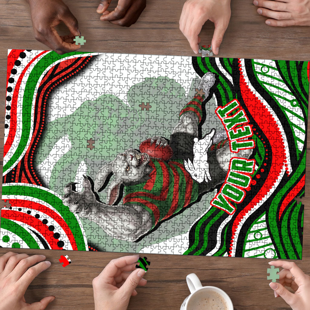 Personalized South Sydney Rabbitohs Puzzle Aboriginal Dot Art - Dreamtime Rugby Mascot