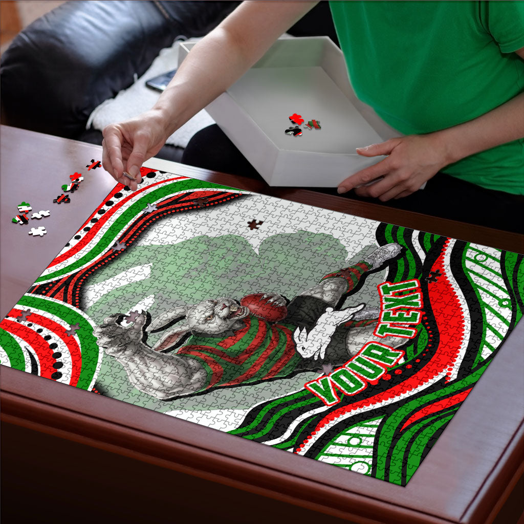 Personalized South Sydney Rabbitohs Puzzle Aboriginal Dot Art - Dreamtime Rugby Mascot