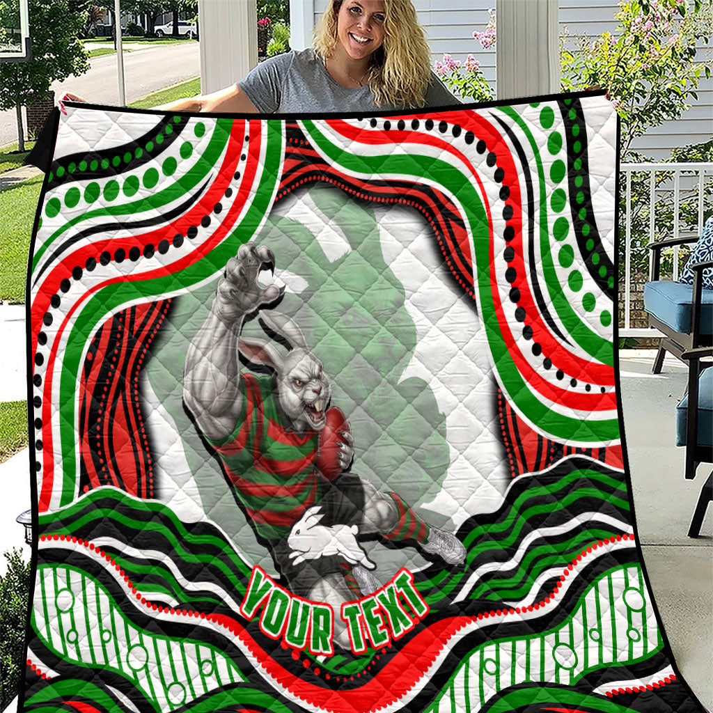 Personalized South Sydney Rabbitohs Quilt Aboriginal Dot Art - Dreamtime Rugby Mascot