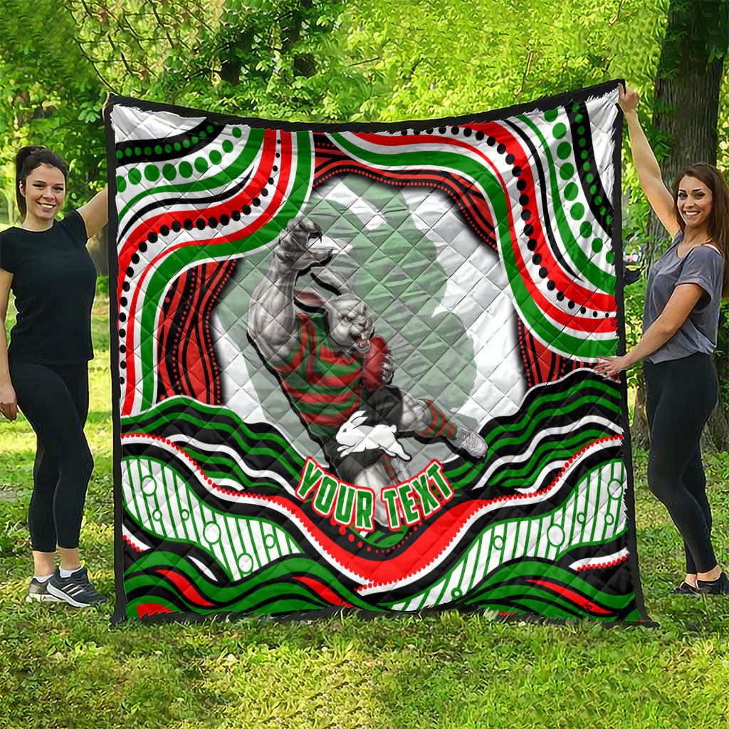 Personalized South Sydney Rabbitohs Quilt Aboriginal Dot Art - Dreamtime Rugby Mascot