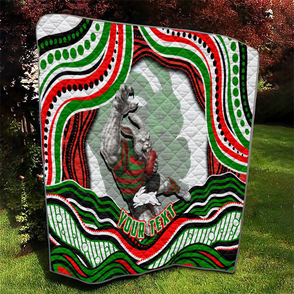 Personalized South Sydney Rabbitohs Quilt Aboriginal Dot Art - Dreamtime Rugby Mascot