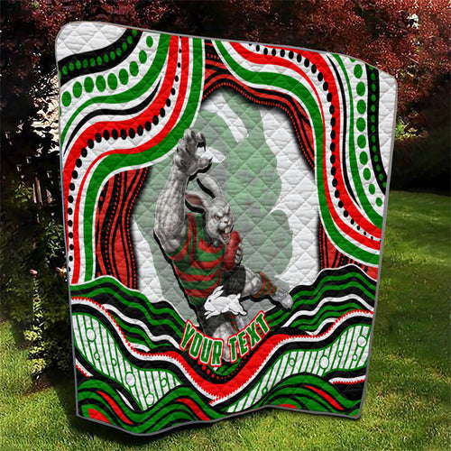Personalized South Sydney Rabbitohs Quilt Aboriginal Dot Art - Dreamtime Rugby Mascot