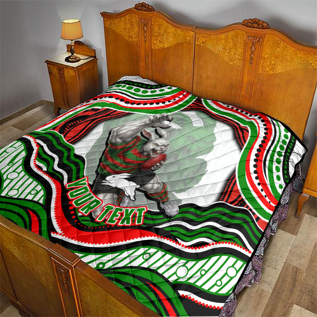 Personalized South Sydney Rabbitohs Quilt Aboriginal Dot Art - Dreamtime Rugby Mascot