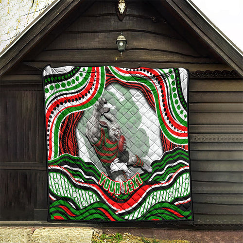 Personalized South Sydney Rabbitohs Quilt Aboriginal Dot Art - Dreamtime Rugby Mascot