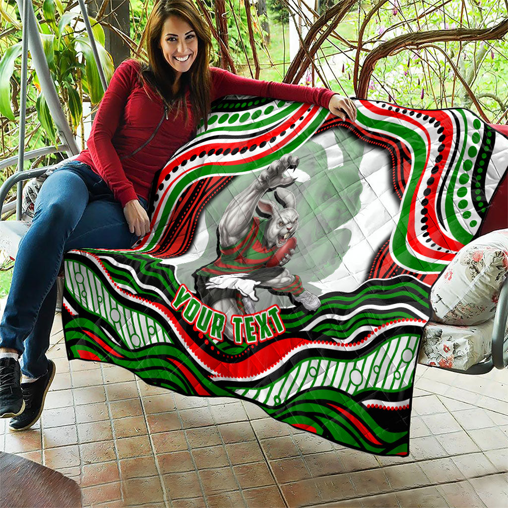 Personalized South Sydney Rabbitohs Quilt Aboriginal Dot Art - Dreamtime Rugby Mascot