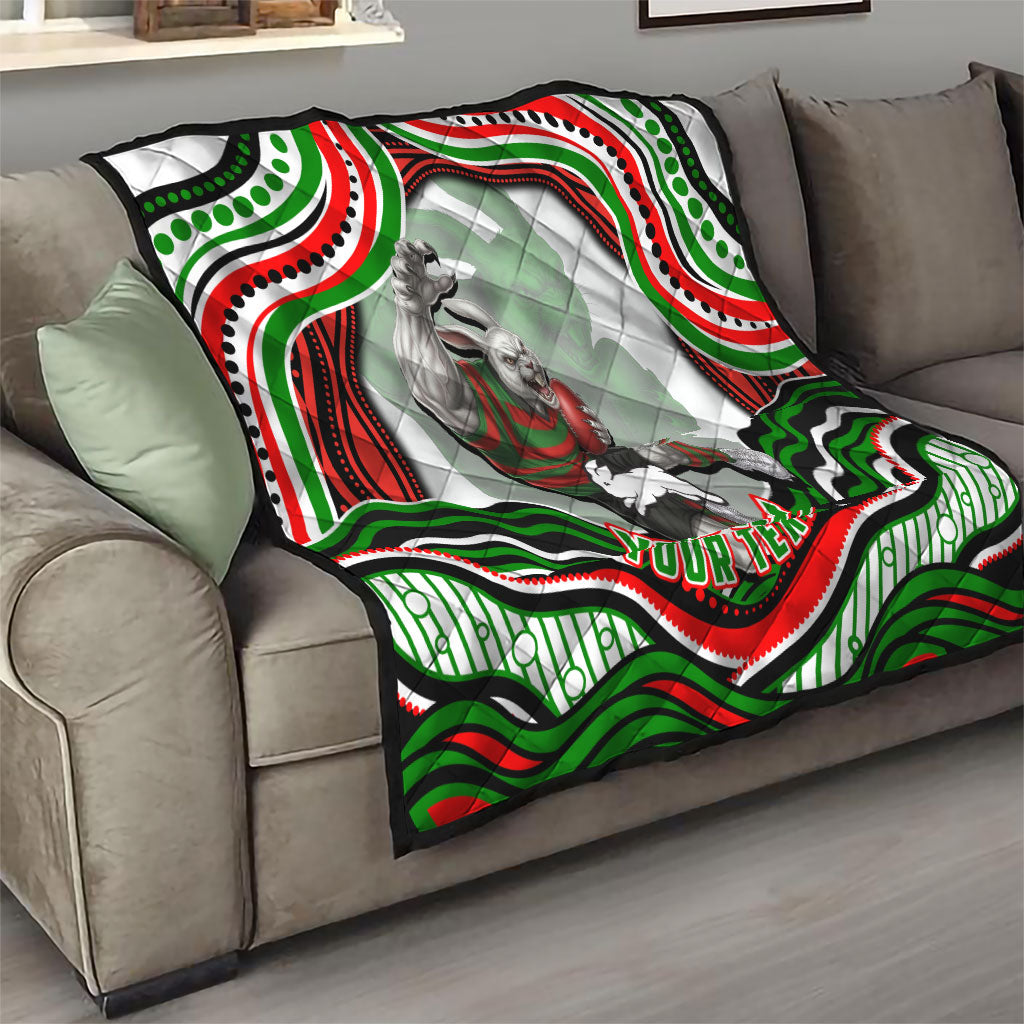 Personalized South Sydney Rabbitohs Quilt Aboriginal Dot Art - Dreamtime Rugby Mascot