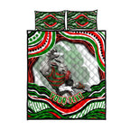 Personalized South Sydney Rabbitohs Quilt Bed Set Aboriginal Dot Art - Dreamtime Rugby Mascot