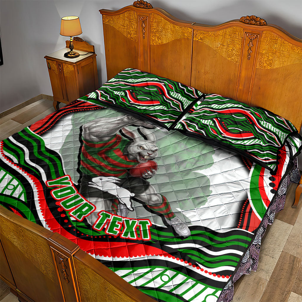 Personalized South Sydney Rabbitohs Quilt Bed Set Aboriginal Dot Art - Dreamtime Rugby Mascot