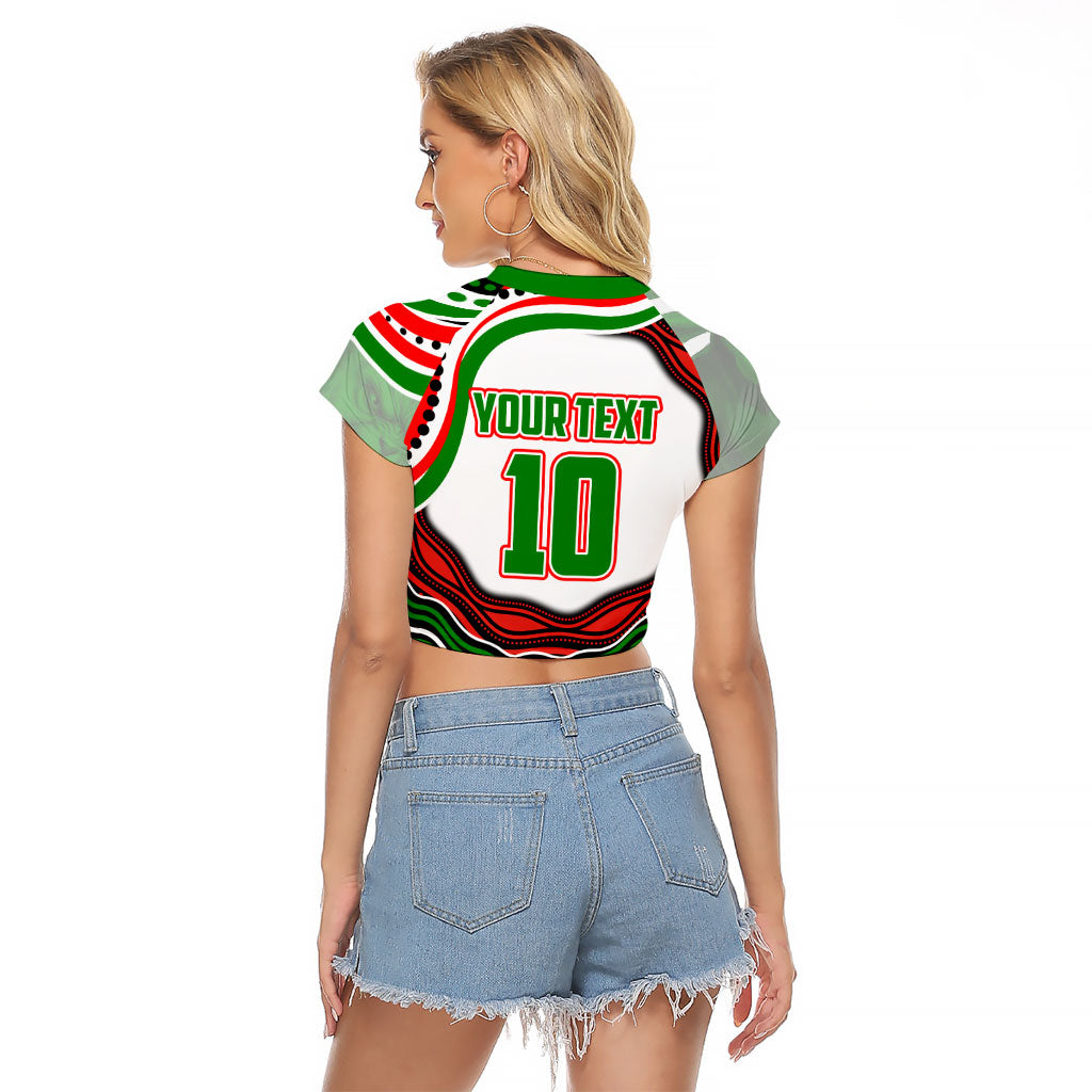 Personalized South Sydney Rabbitohs Raglan Cropped T Shirt Aboriginal Dot Art - Dreamtime Rugby Mascot