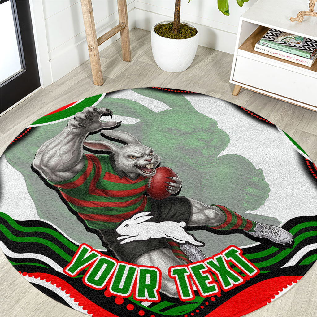 Personalized South Sydney Rabbitohs Round Carpet Aboriginal Dot Art - Dreamtime Rugby Mascot