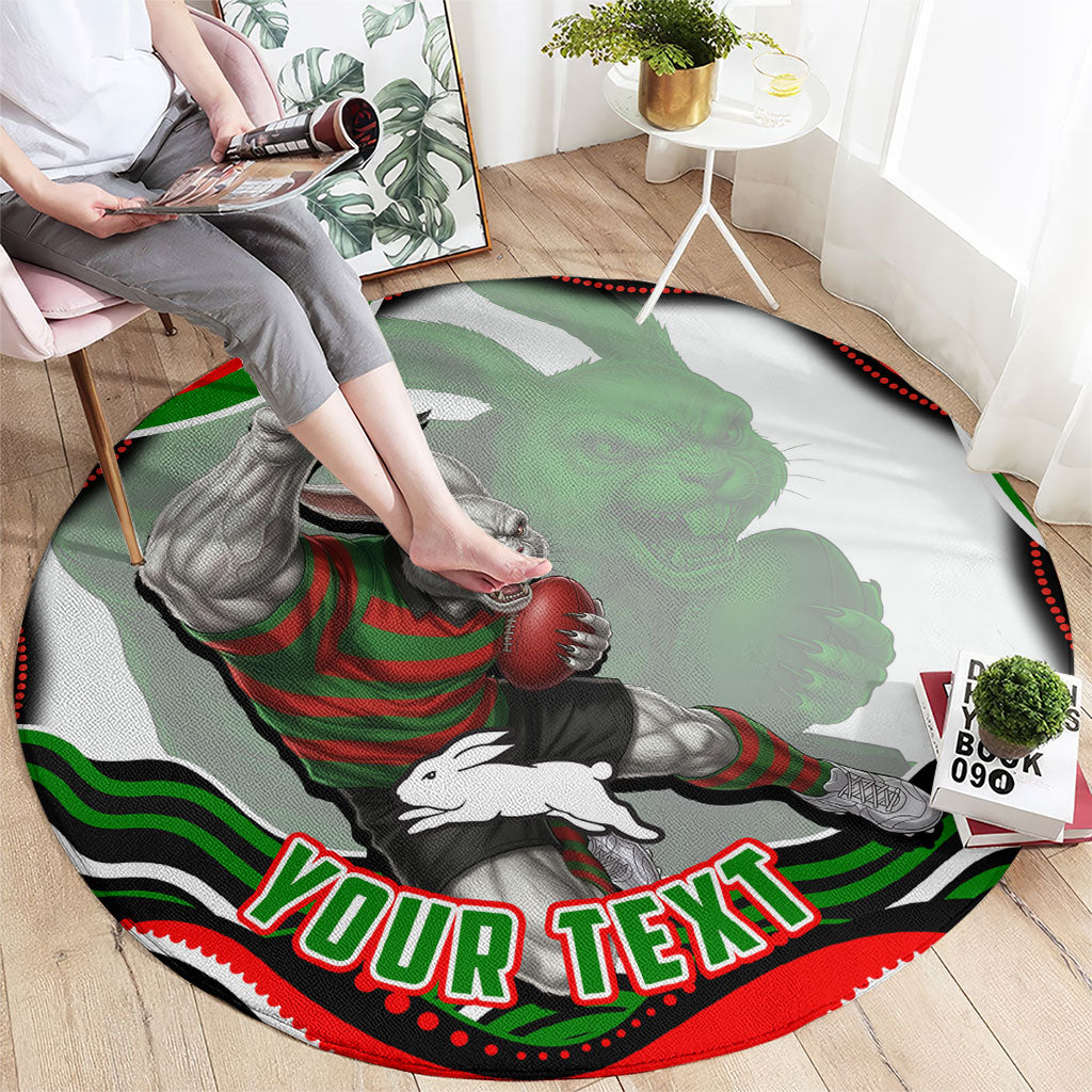 Personalized South Sydney Rabbitohs Round Carpet Aboriginal Dot Art - Dreamtime Rugby Mascot