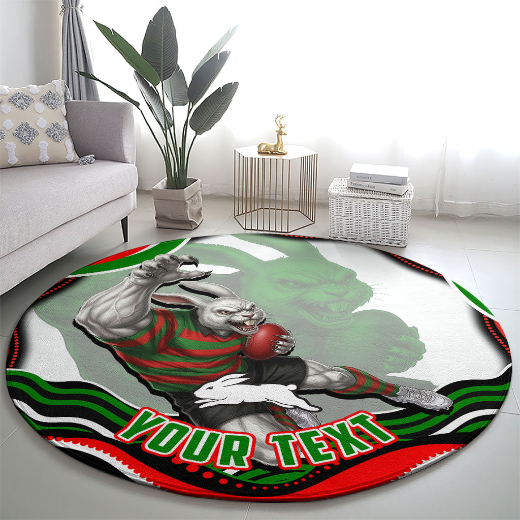 Personalized South Sydney Rabbitohs Round Carpet Aboriginal Dot Art - Dreamtime Rugby Mascot