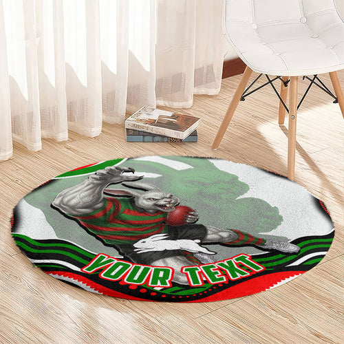 Personalized South Sydney Rabbitohs Round Carpet Aboriginal Dot Art - Dreamtime Rugby Mascot