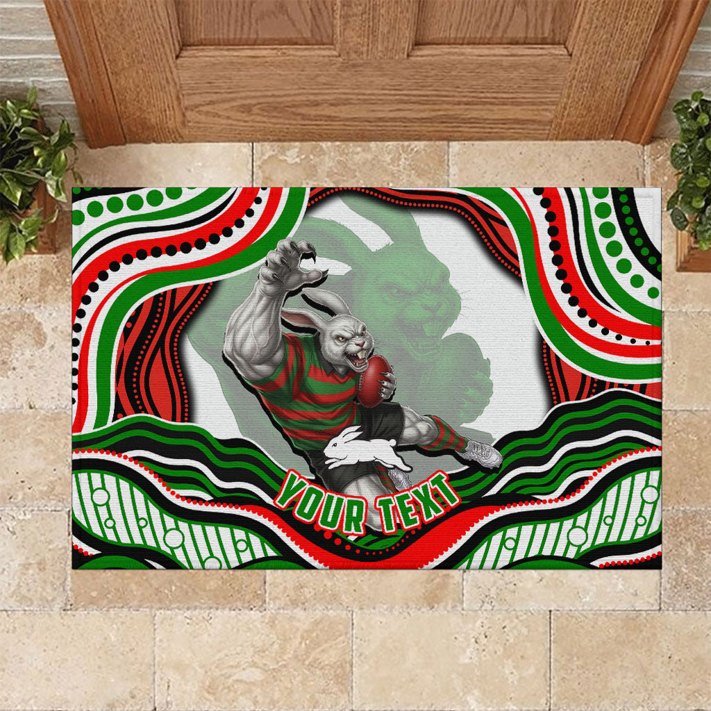 Personalized South Sydney Rabbitohs Rubber Doormat Aboriginal Dot Art - Dreamtime Rugby Mascot