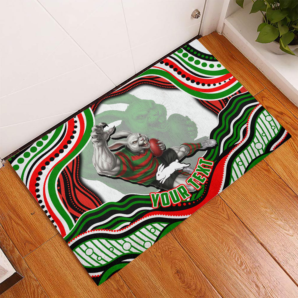 Personalized South Sydney Rabbitohs Rubber Doormat Aboriginal Dot Art - Dreamtime Rugby Mascot