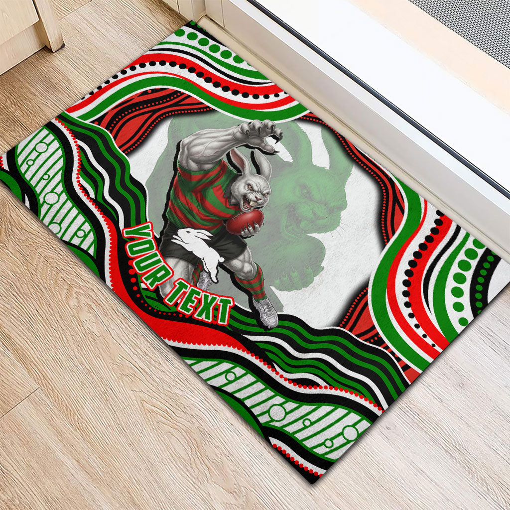Personalized South Sydney Rabbitohs Rubber Doormat Aboriginal Dot Art - Dreamtime Rugby Mascot