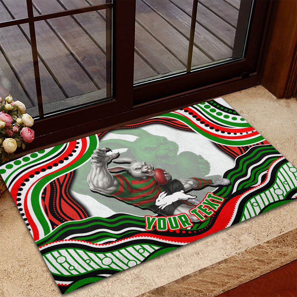 Personalized South Sydney Rabbitohs Rubber Doormat Aboriginal Dot Art - Dreamtime Rugby Mascot