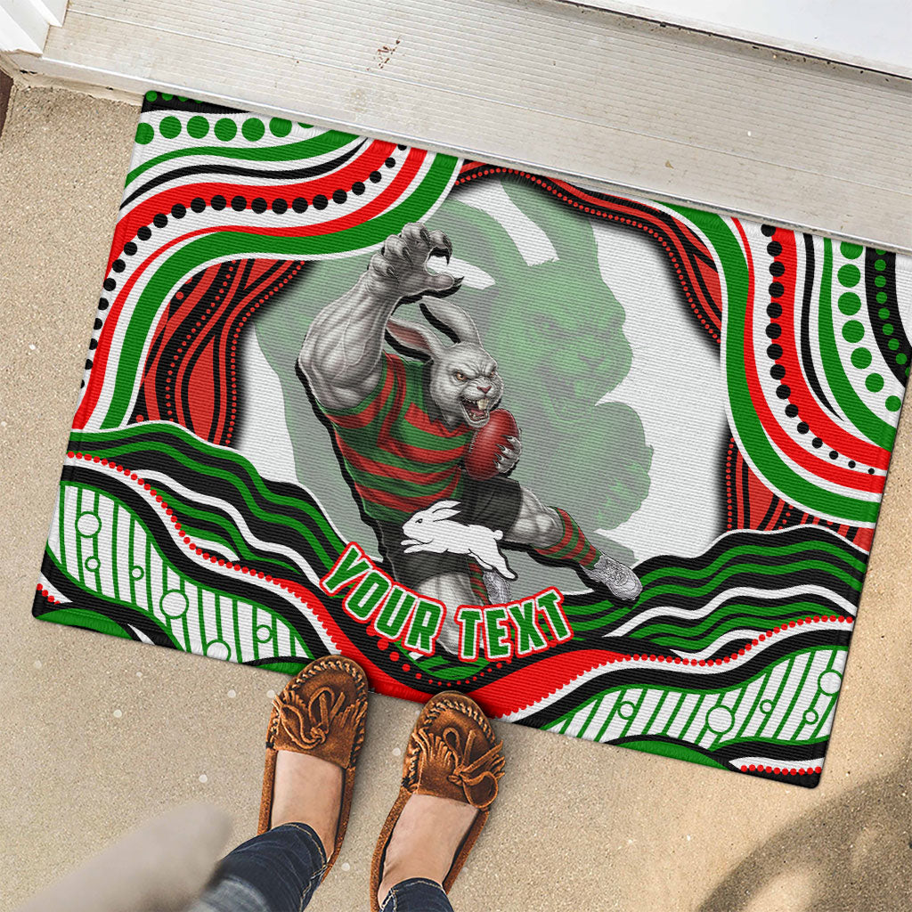 Personalized South Sydney Rabbitohs Rubber Doormat Aboriginal Dot Art - Dreamtime Rugby Mascot