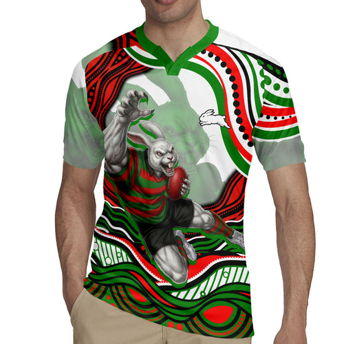 Personalized South Sydney Rabbitohs Rugby Jersey Aboriginal Dot Art - Dreamtime Rugby Mascot