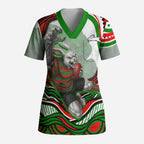 Personalized South Sydney Rabbitohs Scrub Top Aboriginal Dot Art - Dreamtime Rugby Mascot