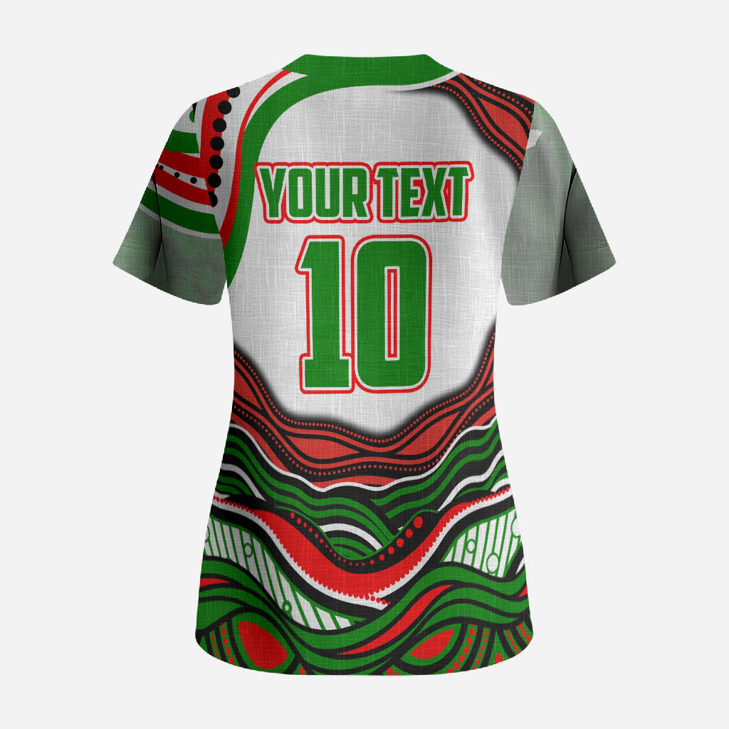 Personalized South Sydney Rabbitohs Scrub Top Aboriginal Dot Art - Dreamtime Rugby Mascot