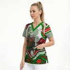 Personalized South Sydney Rabbitohs Scrub Top Aboriginal Dot Art - Dreamtime Rugby Mascot