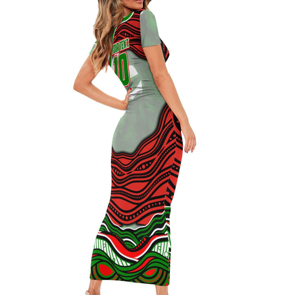Personalized South Sydney Rabbitohs Short Sleeve Bodycon Dress Aboriginal Dot Art - Dreamtime Rugby Mascot