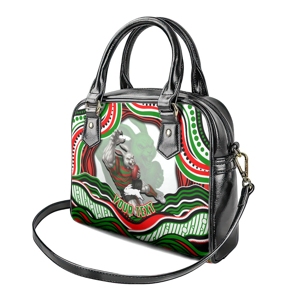 Personalized South Sydney Rabbitohs Shoulder Handbag Aboriginal Dot Art - Dreamtime Rugby Mascot