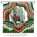 Personalized South Sydney Rabbitohs Shower Curtain Aboriginal Dot Art - Dreamtime Rugby Mascot
