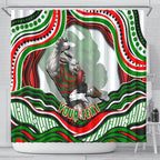 Personalized South Sydney Rabbitohs Shower Curtain Aboriginal Dot Art - Dreamtime Rugby Mascot