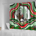 Personalized South Sydney Rabbitohs Shower Curtain Aboriginal Dot Art - Dreamtime Rugby Mascot